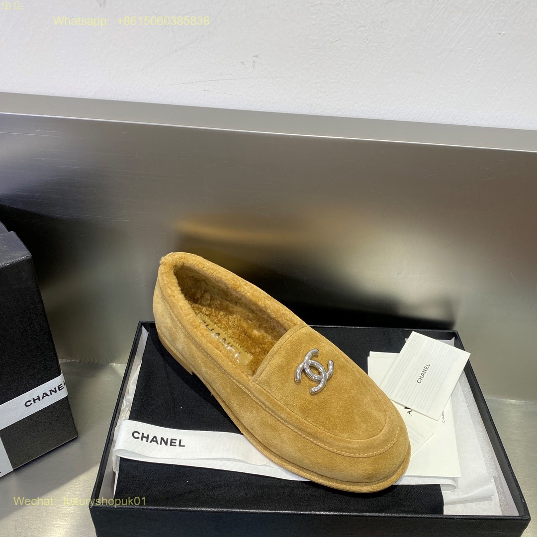 Chanel fur shearling suede leather loafer flat Women Shoes