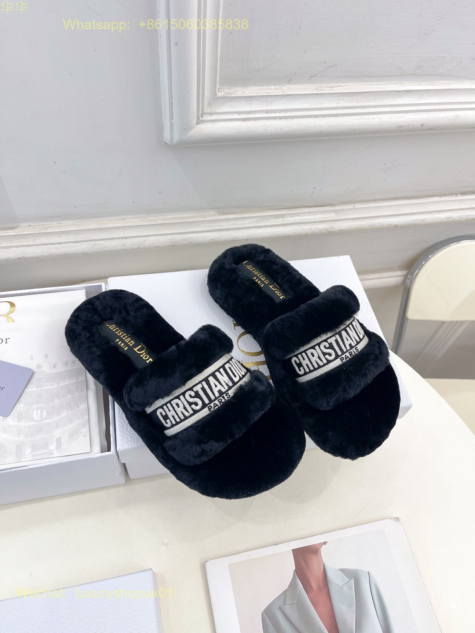 Christian Dior Wool Fur Shearling Slides Women Shoes