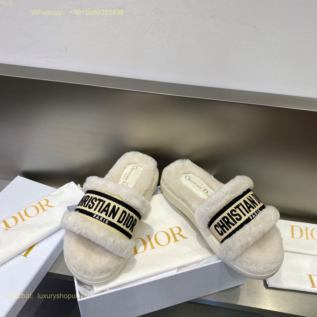 Dior Fur shearling Slide Women Shoes