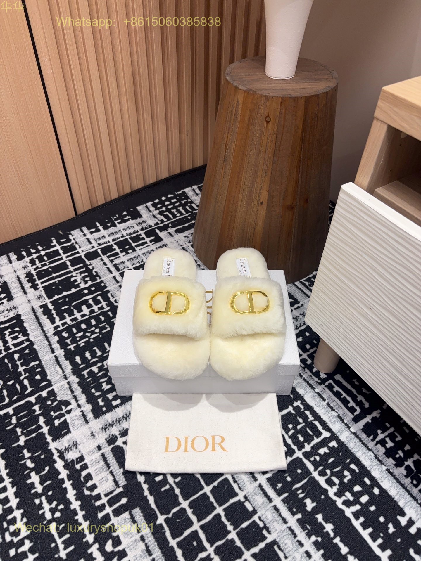 Christian Dior Wool Fur Shearling Slides Women Shoes