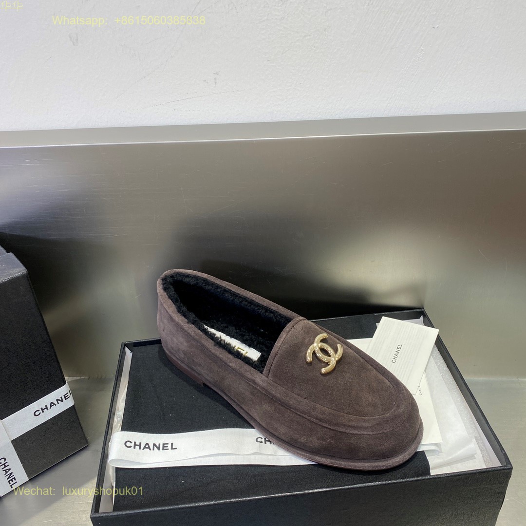 Chanel fur shearling suede leather loafer flat Women Shoes