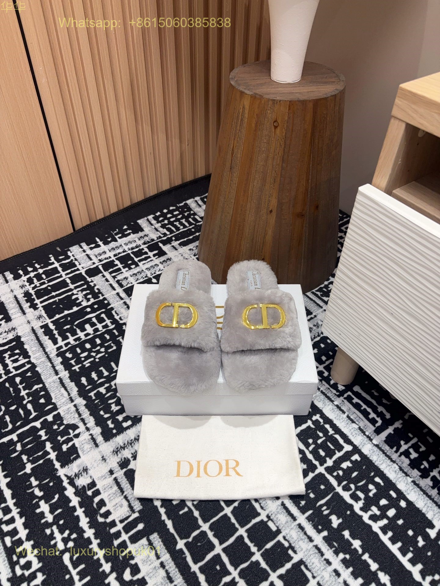 Christian Dior Wool Fur Shearling Slides Women Shoes
