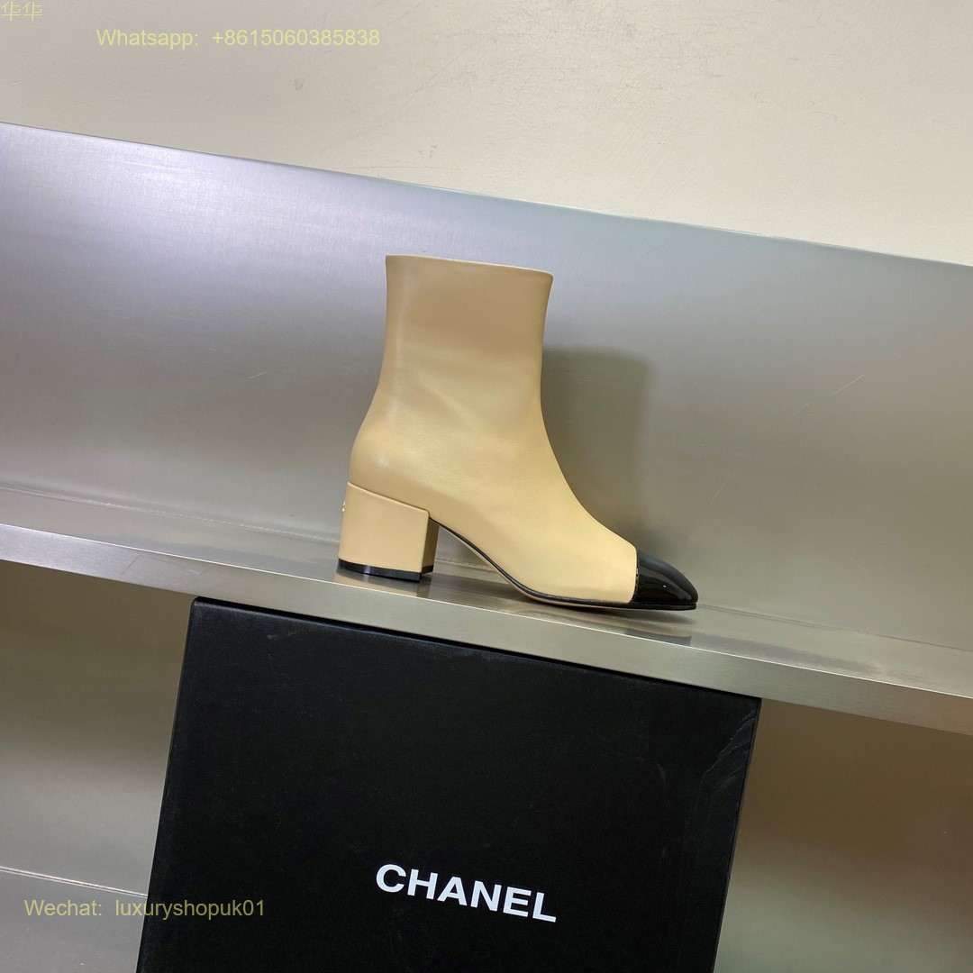 Chanel block heels cap toe ankle boot Women Shoes