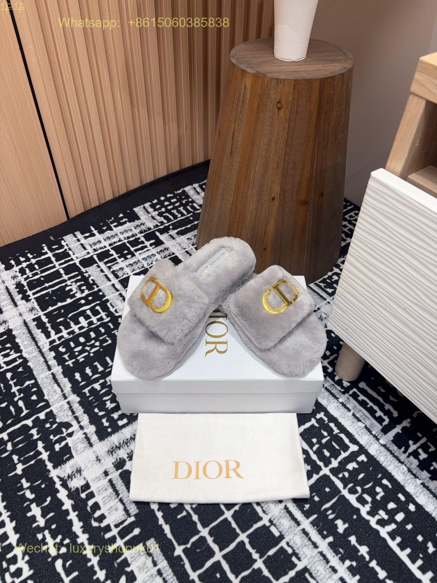 Christian Dior Wool Fur Shearling Slides Women Shoes