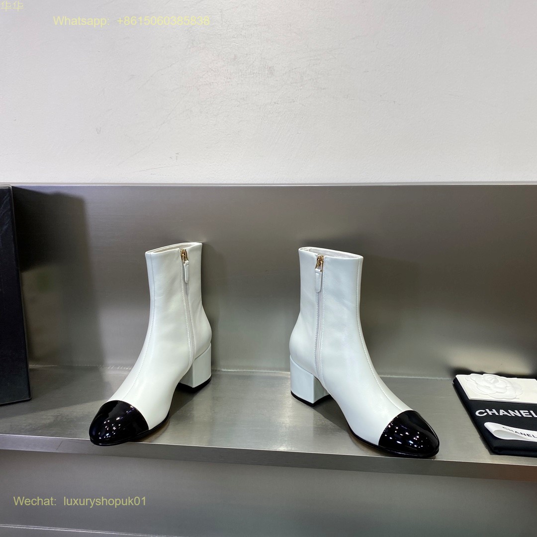 Chanel block heels cap toe ankle boot Women Shoes