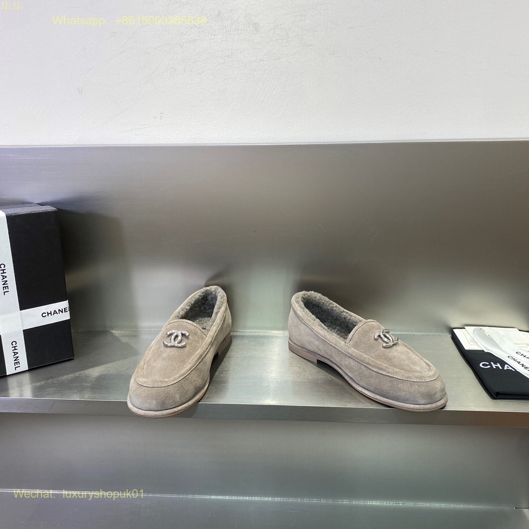 Chanel fur shearling suede leather loafer flat Women Shoes