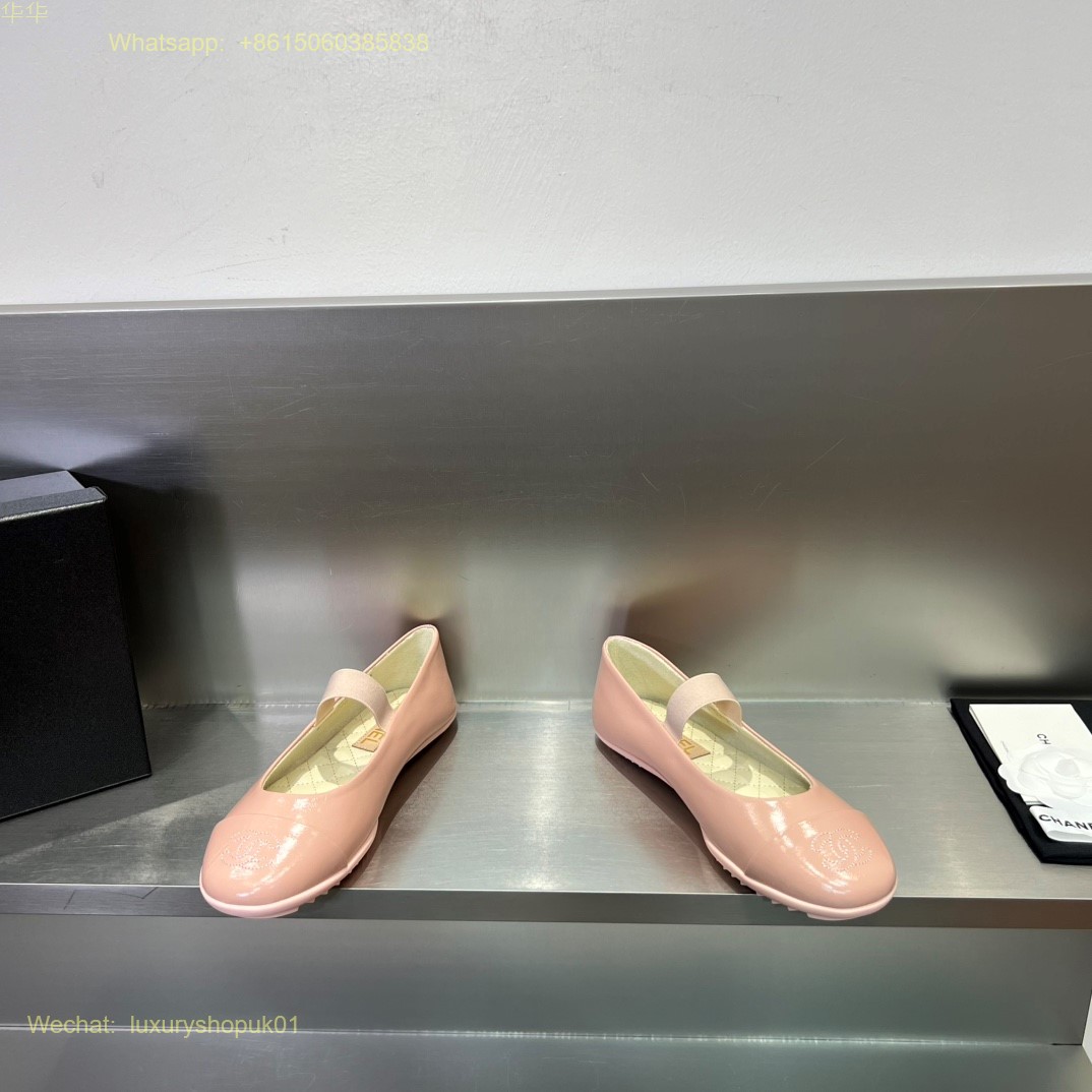 Chanel cap toe strap Leather Ballet flats CC Logo Women Shoes