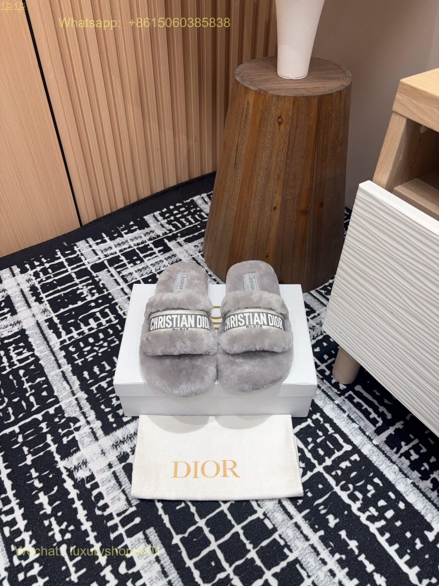 Christian Dior Chez Moi Wool Fur Shearling Slides Women Shoes