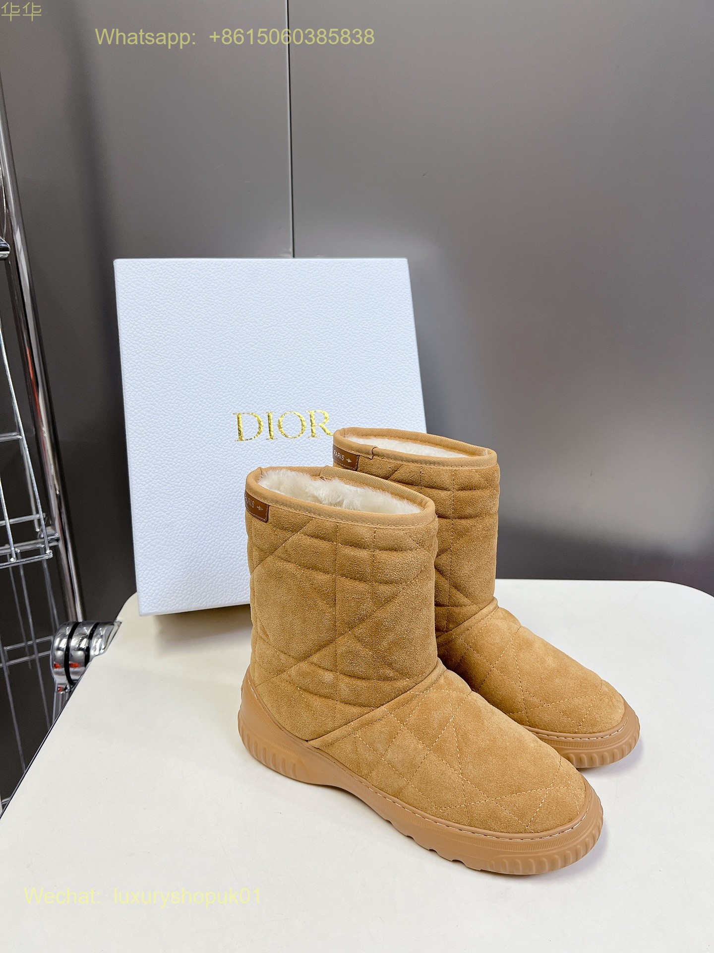 Dior Frost Ankle boot suede Quilted Shearling fur Women Shoes