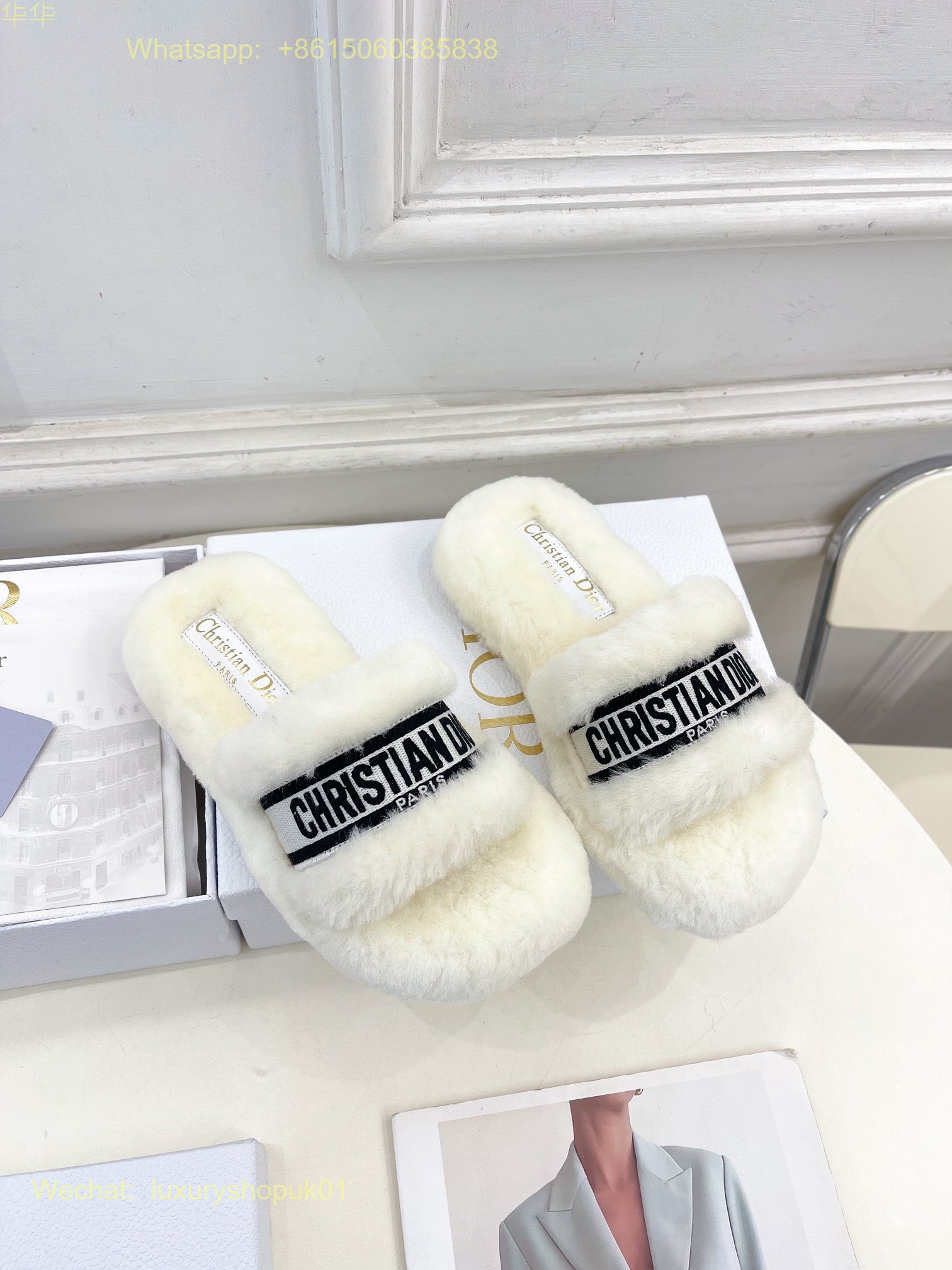 Christian Dior Wool Fur Shearling Slides Women Shoes