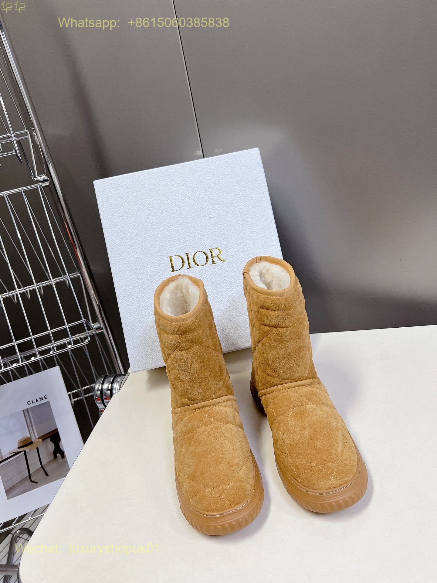 Dior Frost Ankle boot suede Quilted Shearling fur Women Shoes