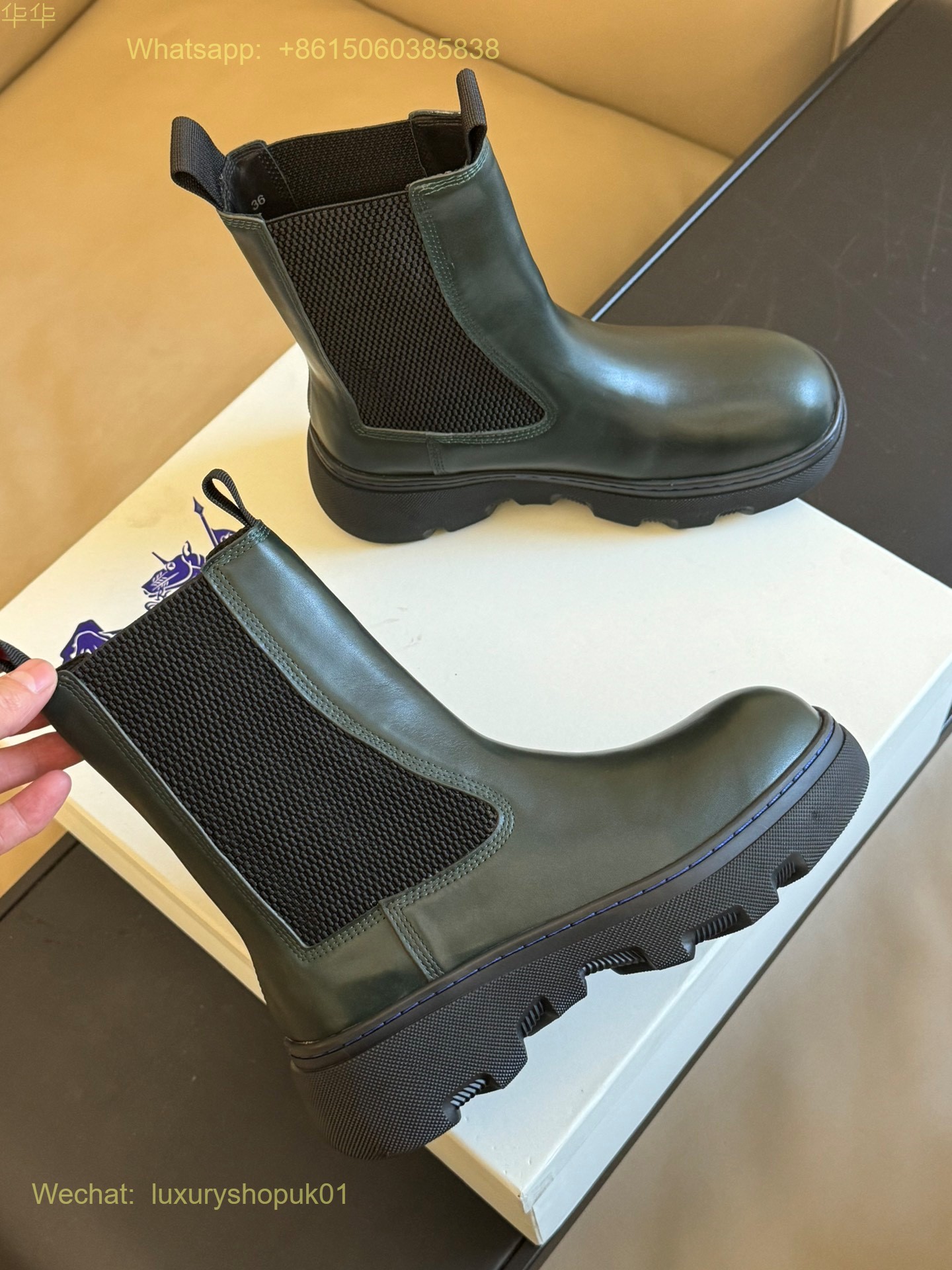 Burberry Creeper Leather Low Chelsea Boots Slip-On Women Shoes