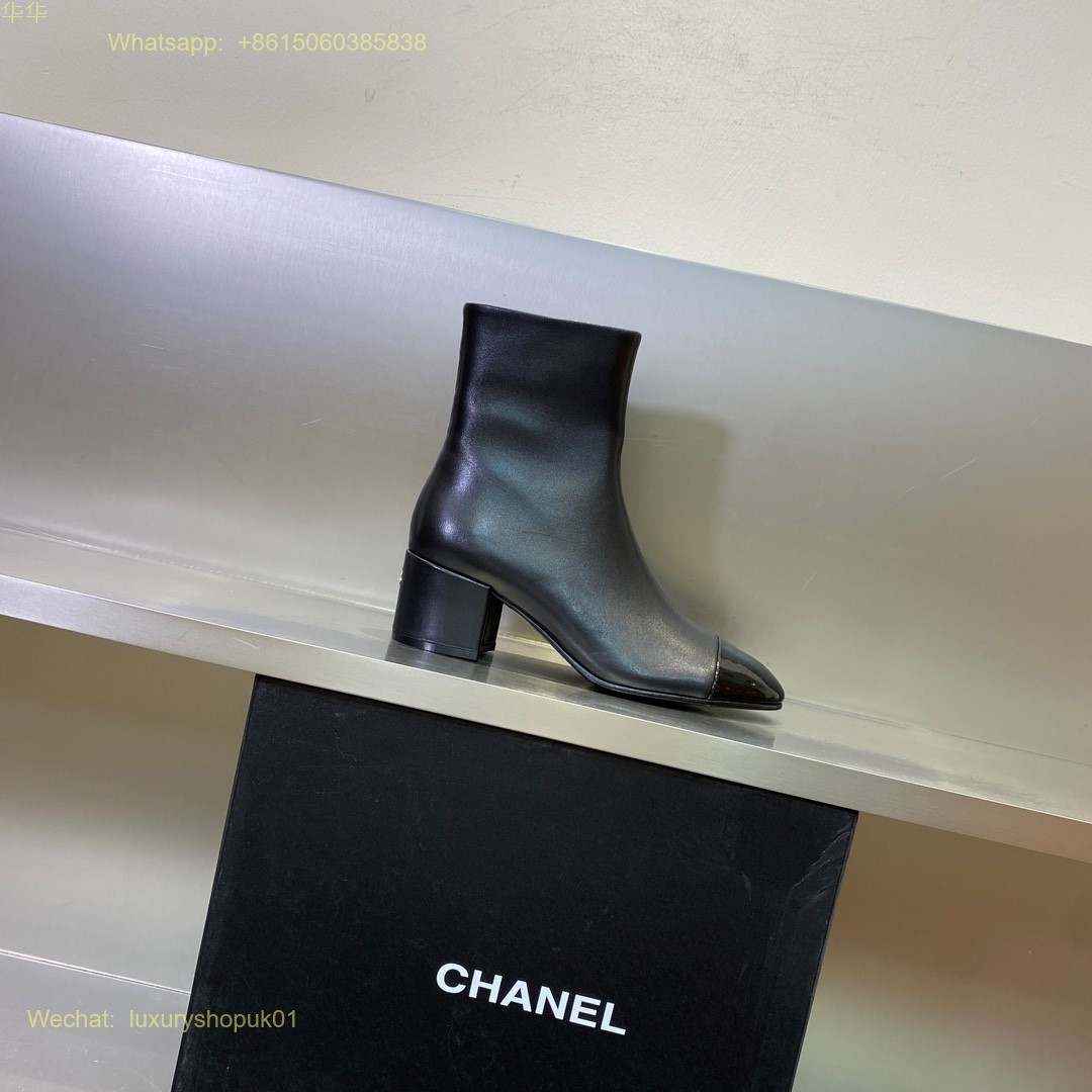 Chanel block heels cap toe ankle boot Women Shoes