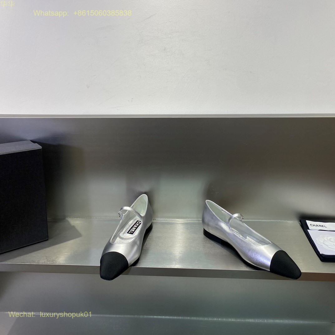 Chanel cap toe strap Leather Ballet flats CC Logo Women Shoes