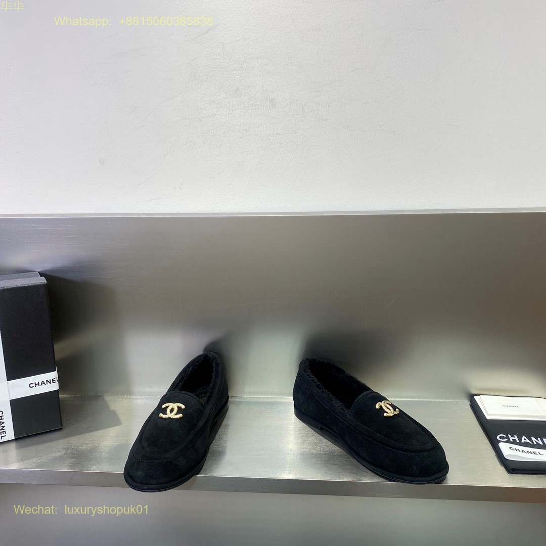 Chanel fur shearling suede leather loafer flat Women Shoes