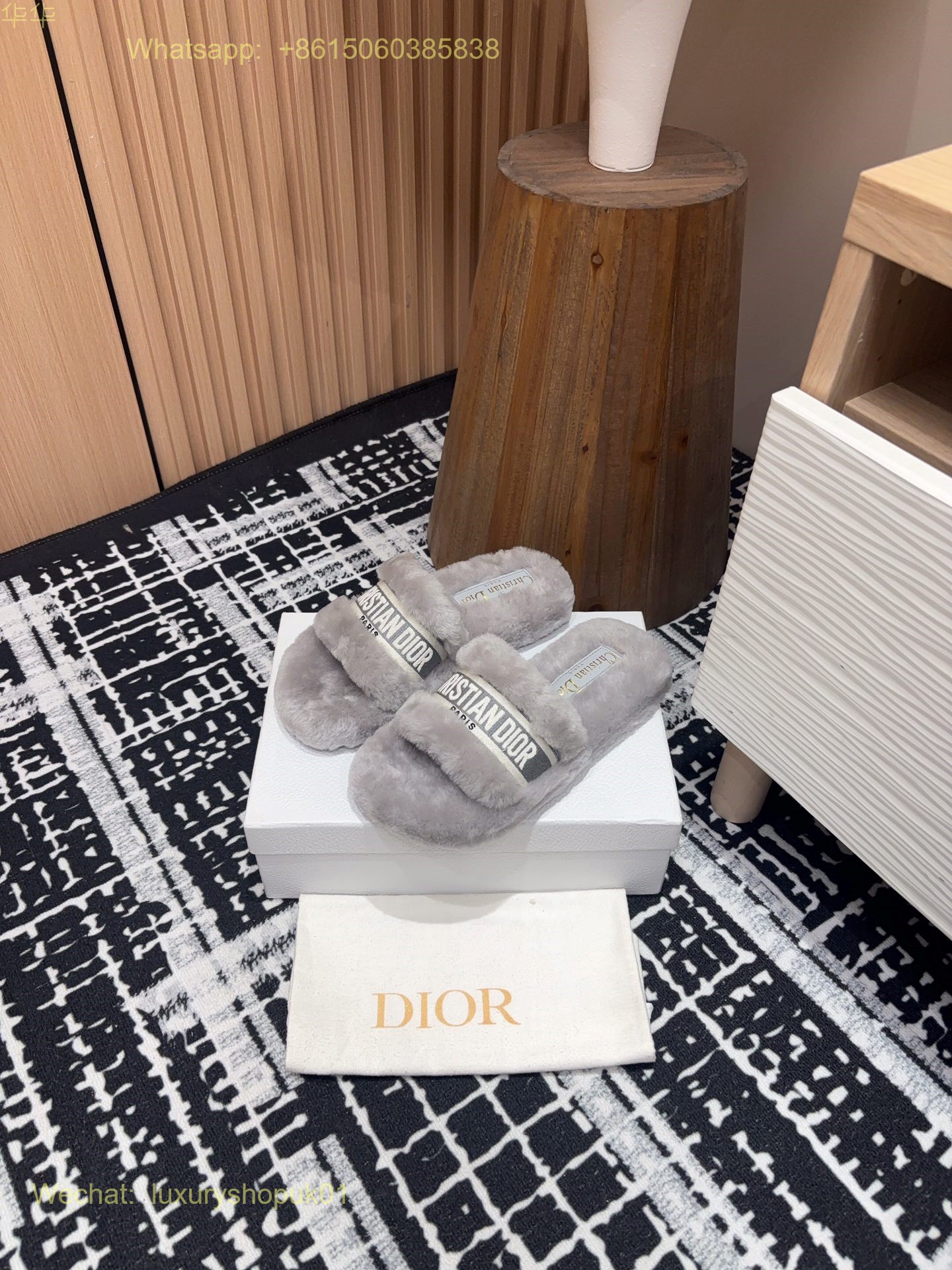 Christian Dior Chez Moi Wool Fur Shearling Slides Women Shoes