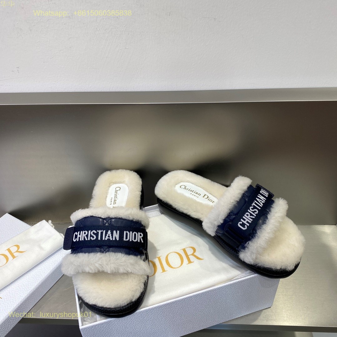 Dior Fur shearling Slide Women Shoes