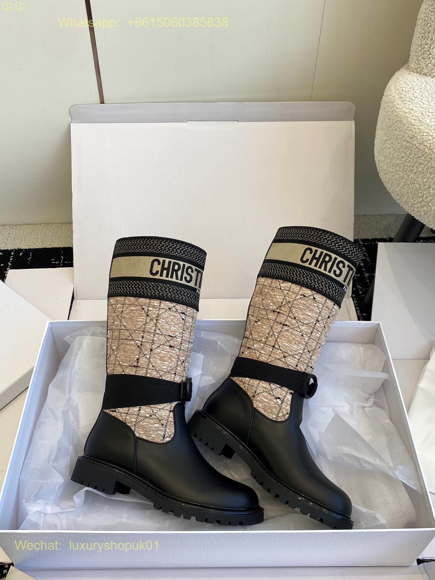 Christian Dior D-Major Boot Embroidered Cannage cotton Boots Women Shoes