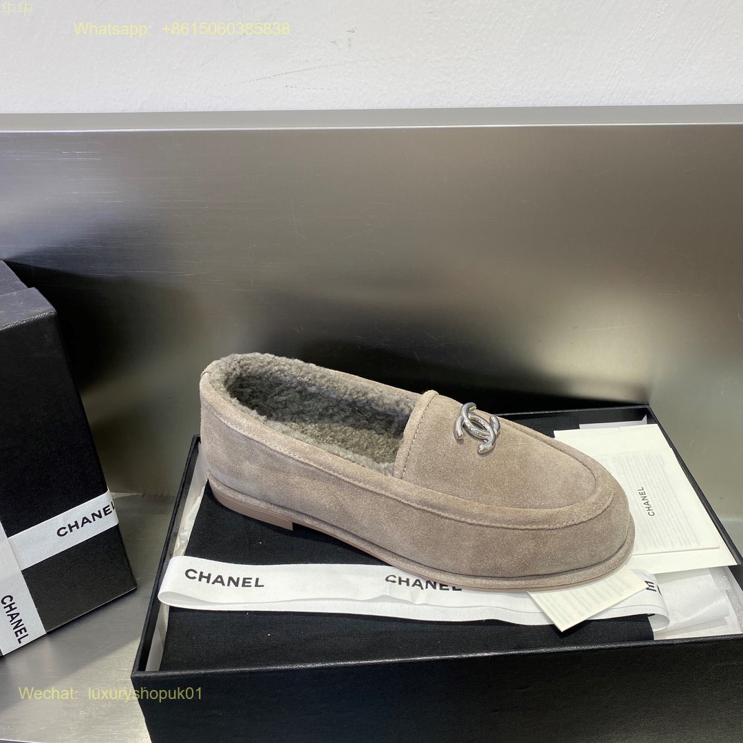 Chanel fur shearling suede leather loafer flat Women Shoes