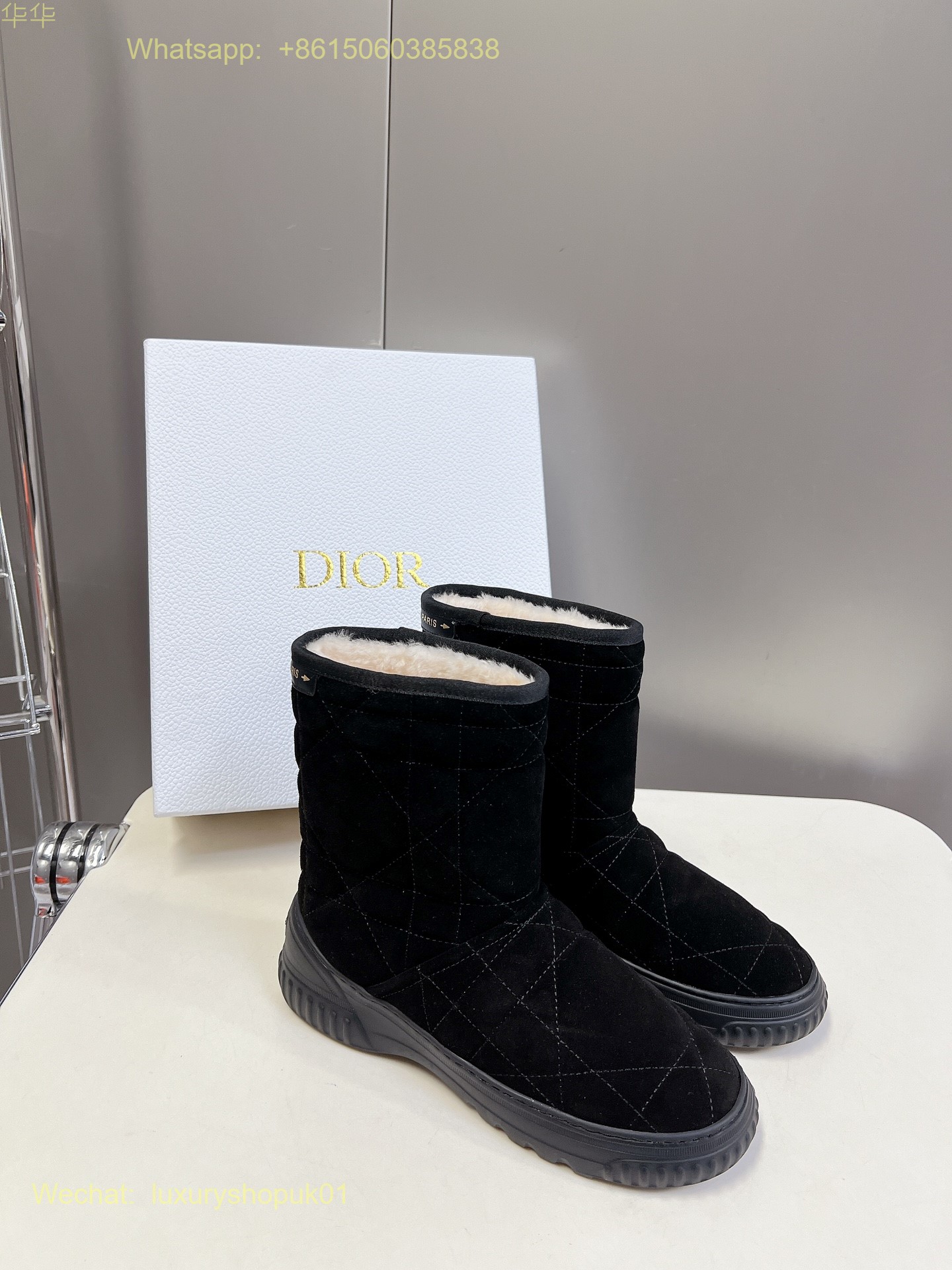 Dior Frost Ankle boot suede Quilted Shearling fur Women Shoes