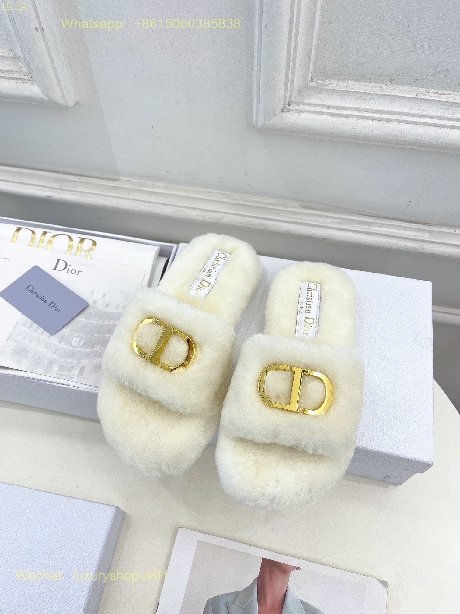 Christian Dior Wool Fur Shearling Slides Women Shoes