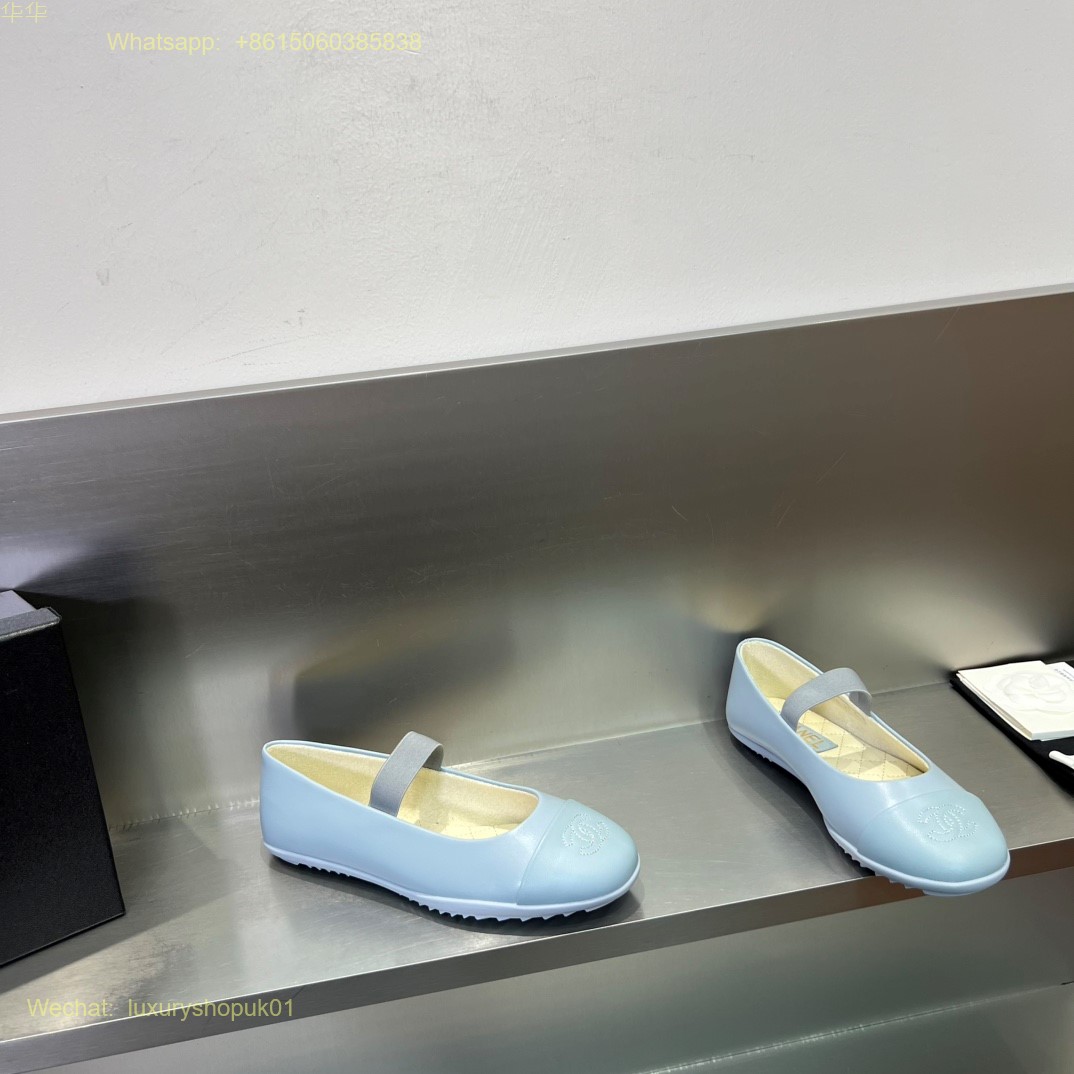 Chanel cap toe strap Leather Ballet flats CC Logo Women Shoes