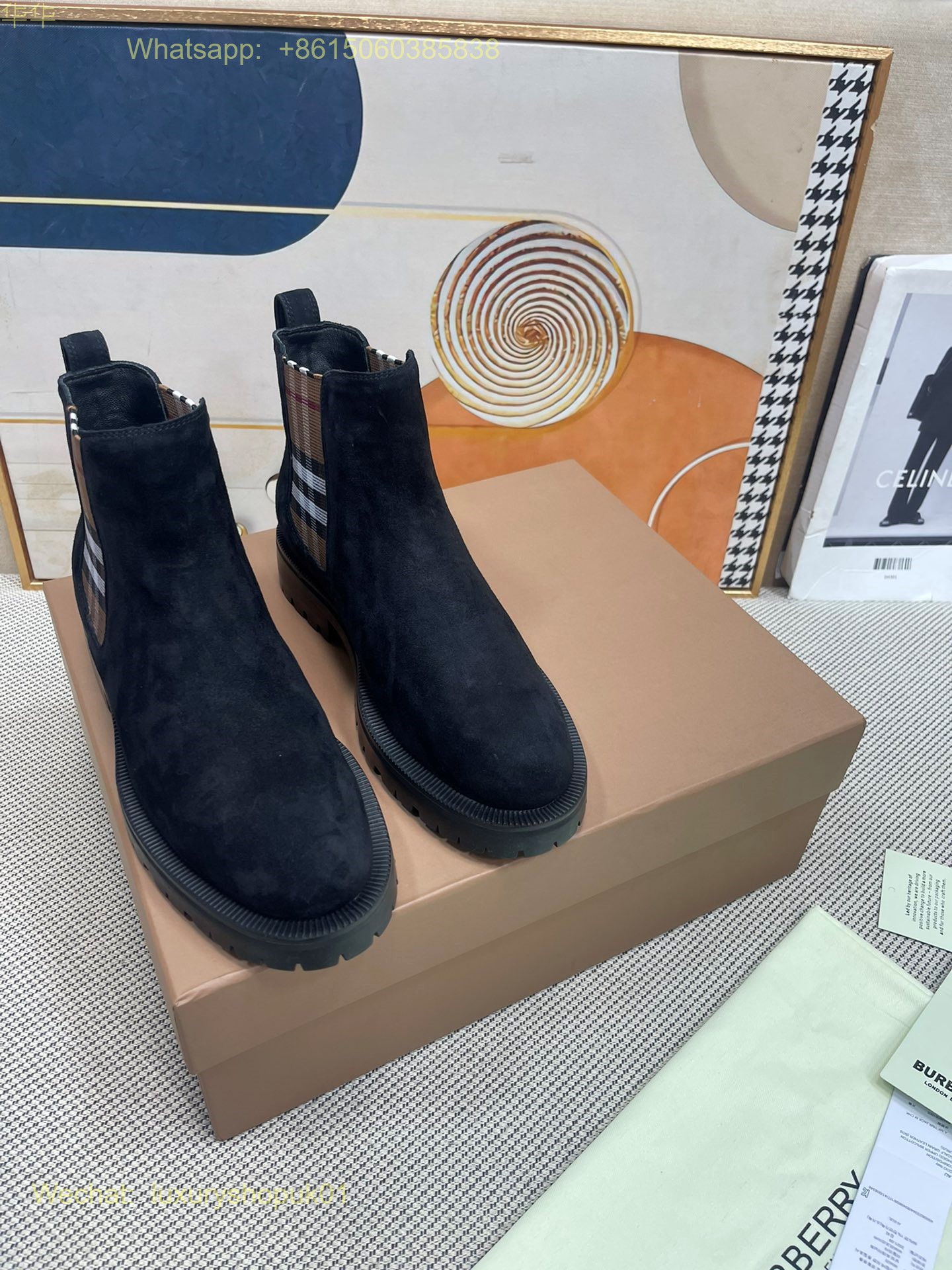 Burberry Check Leather Creeper Chelsea Low Ankle Boots Women Shoes