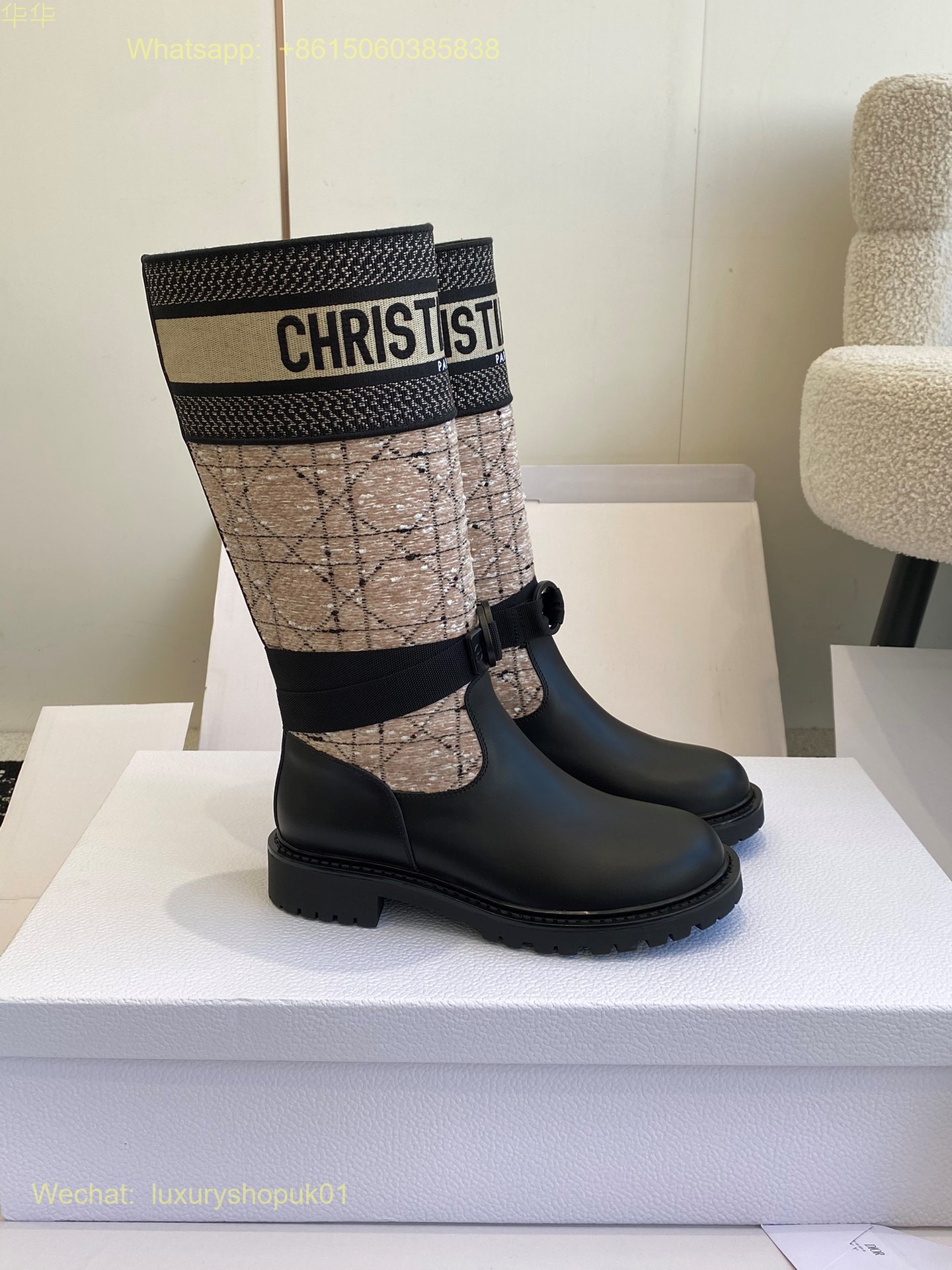 Christian Dior D-Major Boot Embroidered Cannage cotton Boots Women Shoes