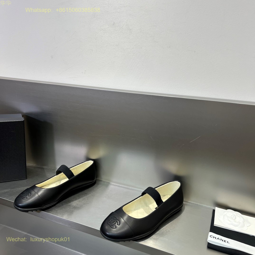 Chanel cap toe strap Leather Ballet flats CC Logo Women Shoes