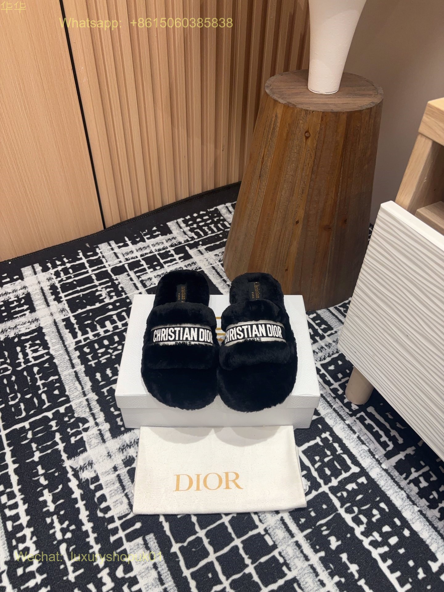 Christian Dior Wool Fur Shearling Slides Women Shoes