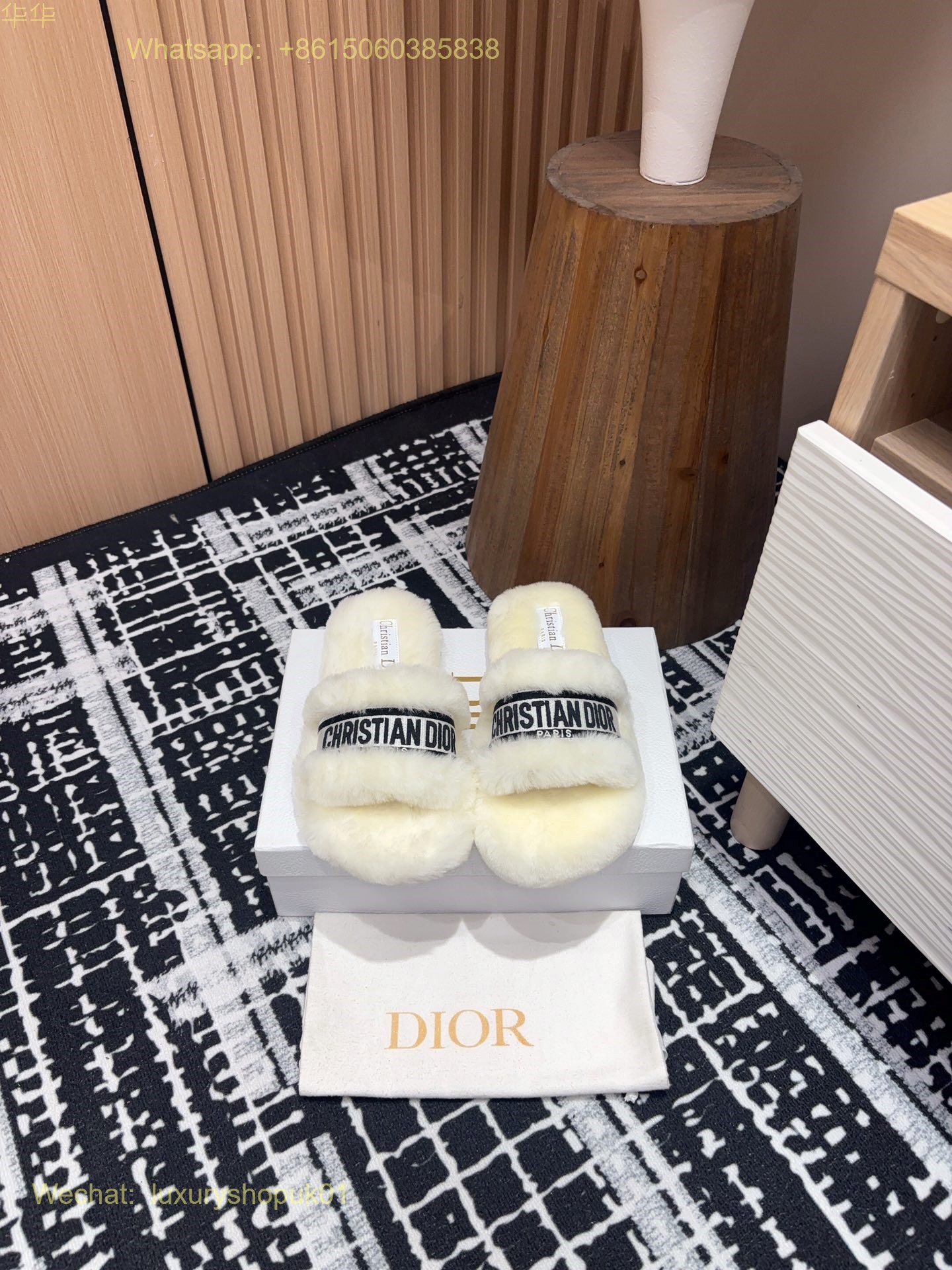 Christian Dior Wool Fur Shearling Slides Women Shoes