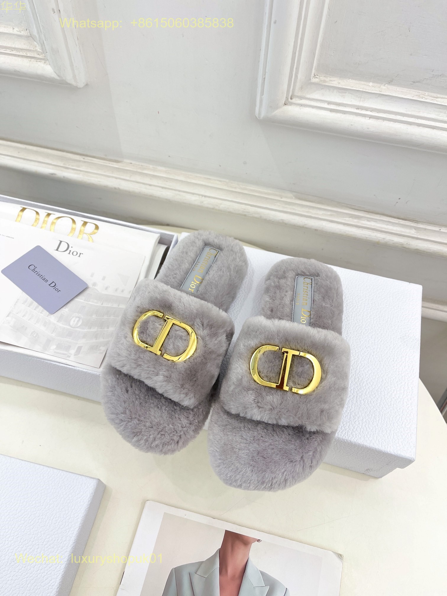 Christian Dior Wool Fur Shearling Slides Women Shoes