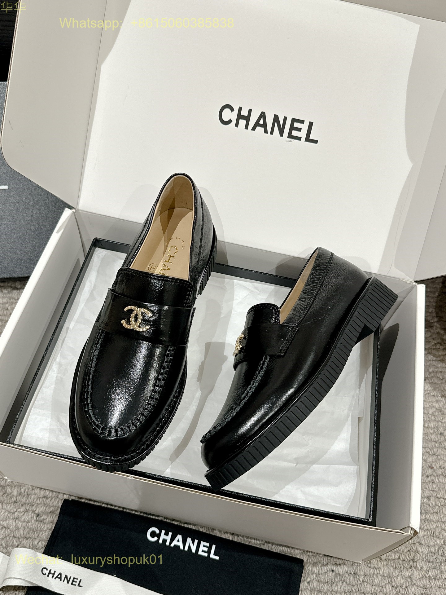 Chanel Leather Loafer flat CC Logo Women Shoes