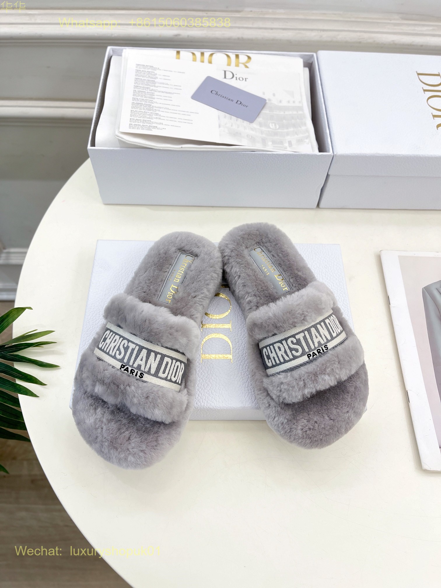 Christian Dior Wool Fur Shearling Slides Women Shoes