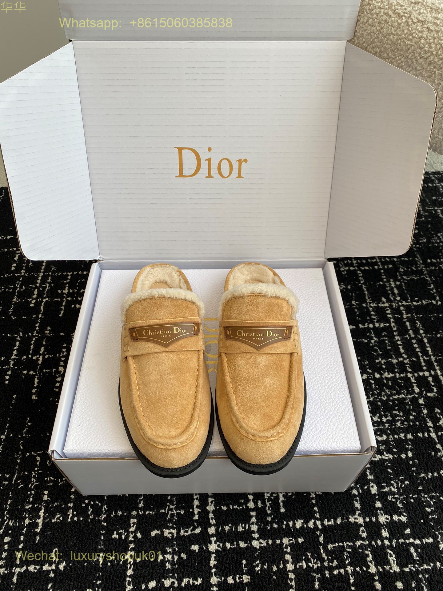 Dior Slip on fur shearling Mule flat slipper Women Shoes