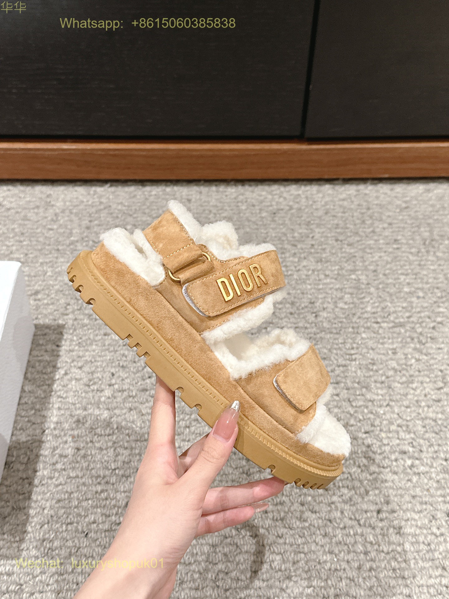 Dior Dioract Open Toe Fur shearling Sandals Women Shoes