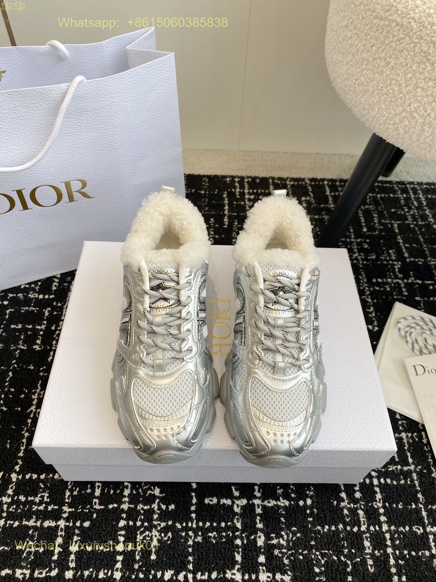 Nike Dior Chrono Fur shearling Sneaker Women Mens Shoes