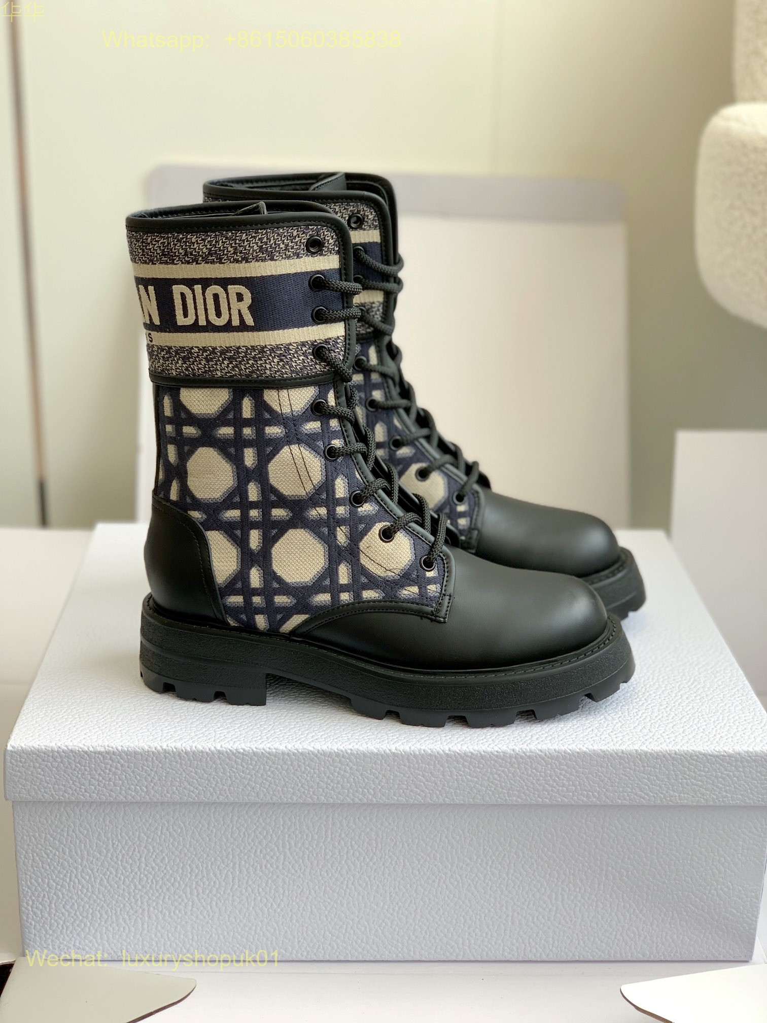 Dior D-Maior Tweed lace up ankle Boots Women Shoes