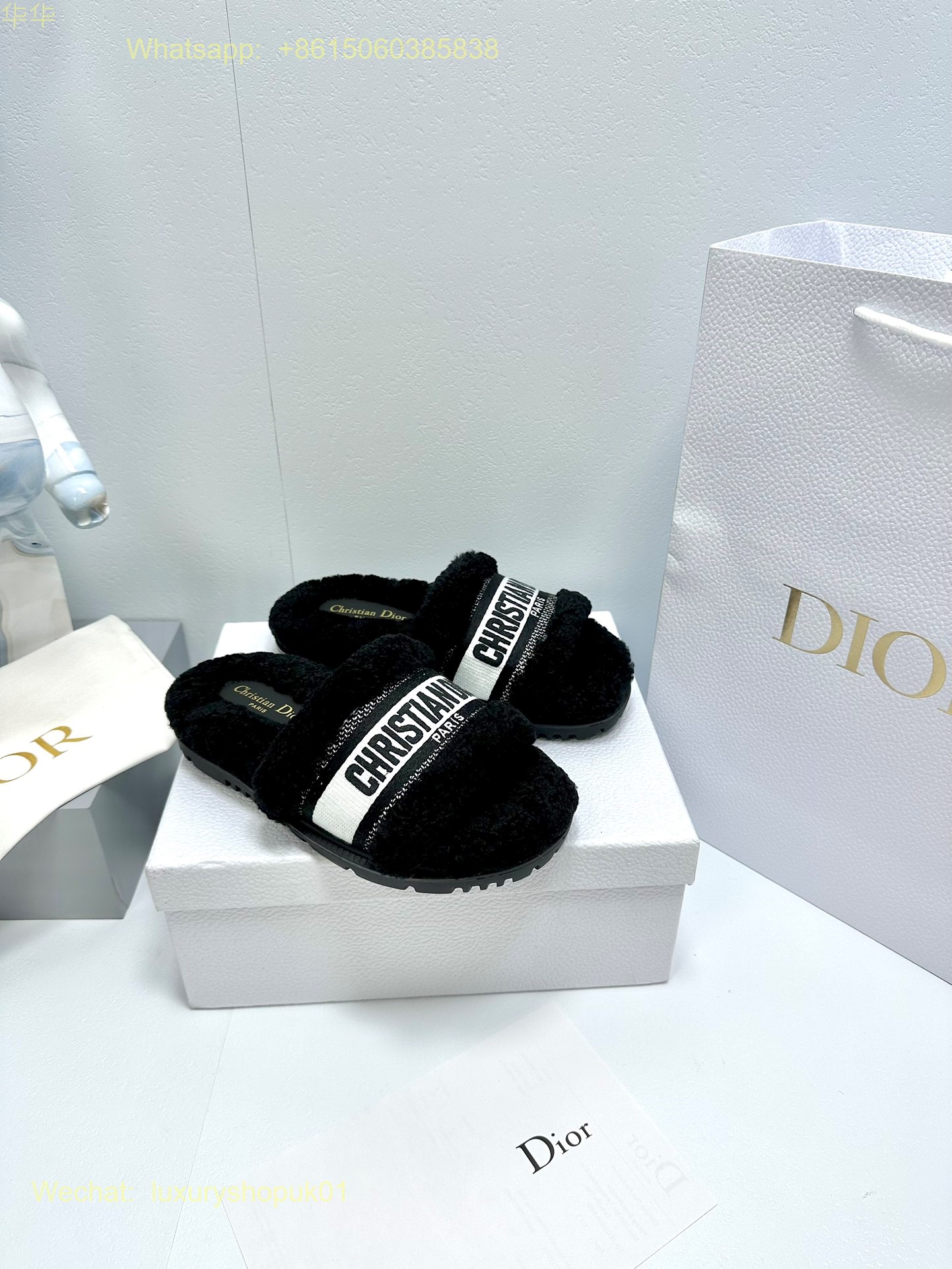 Christian Dior Wool Fur Shearling Slides Women Shoes