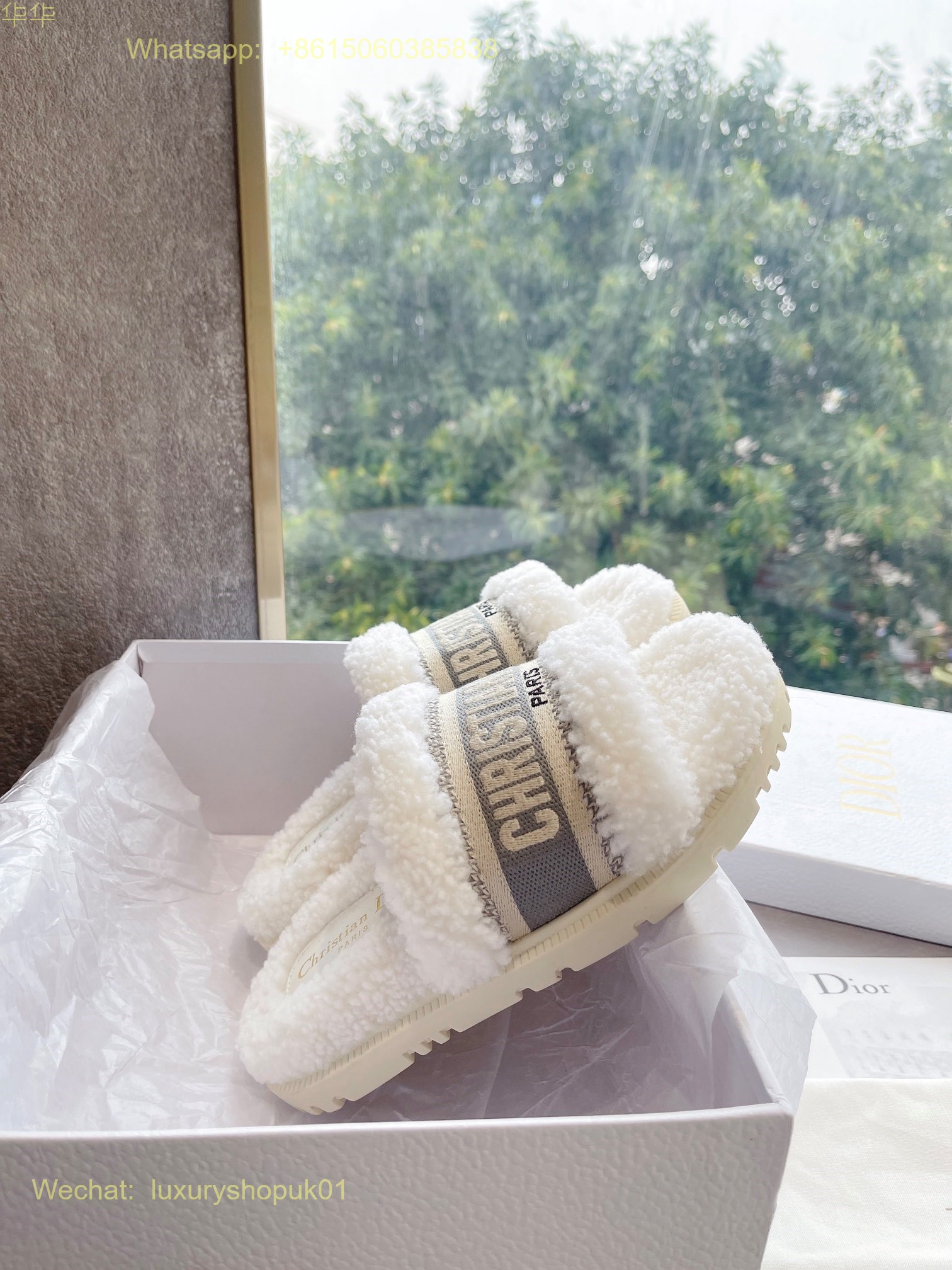 Christian Dior Wool Fur Shearling Slides Women Shoes