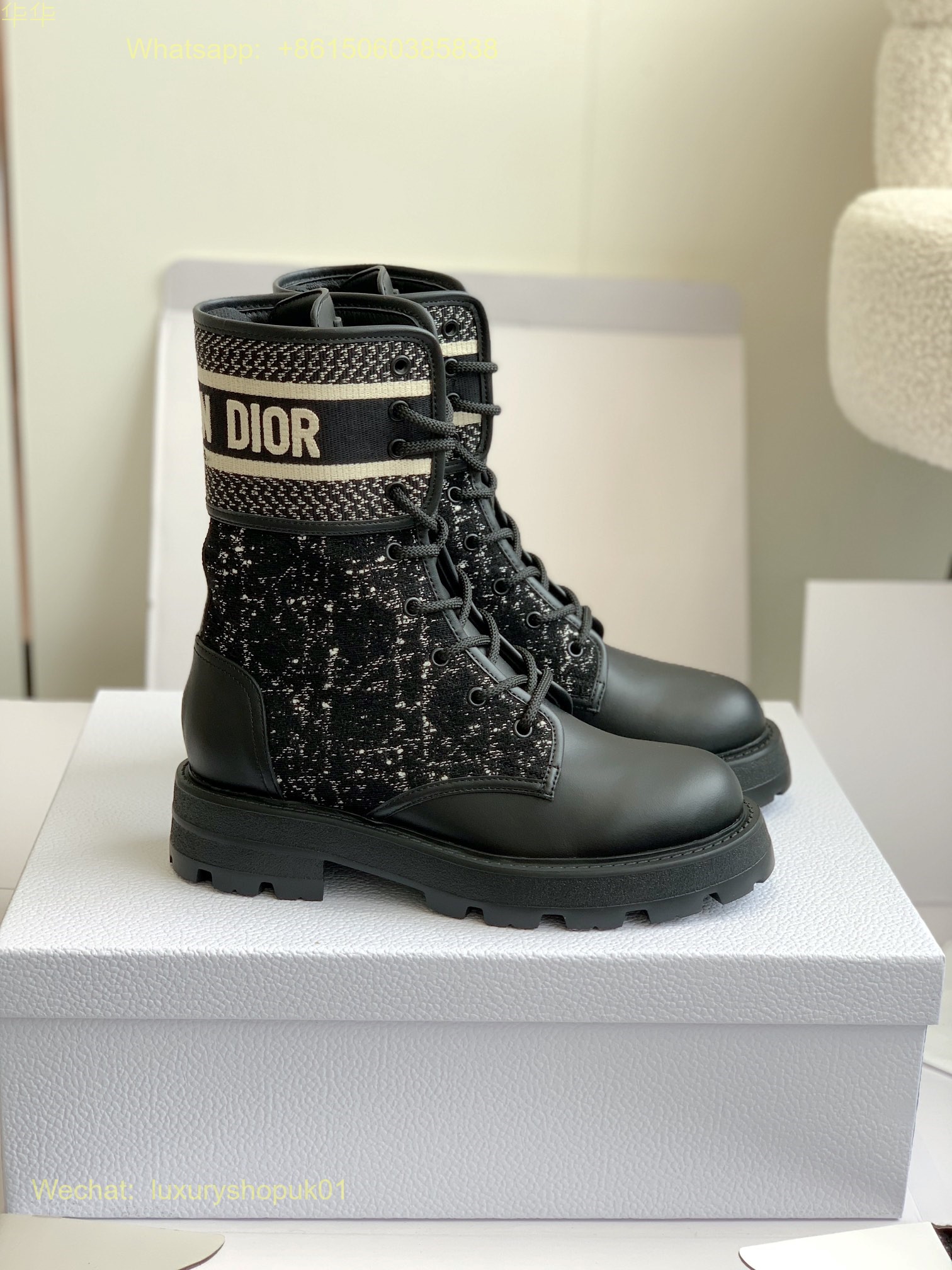 Dior D-Maior Tweed lace up ankle Boots Women Shoes