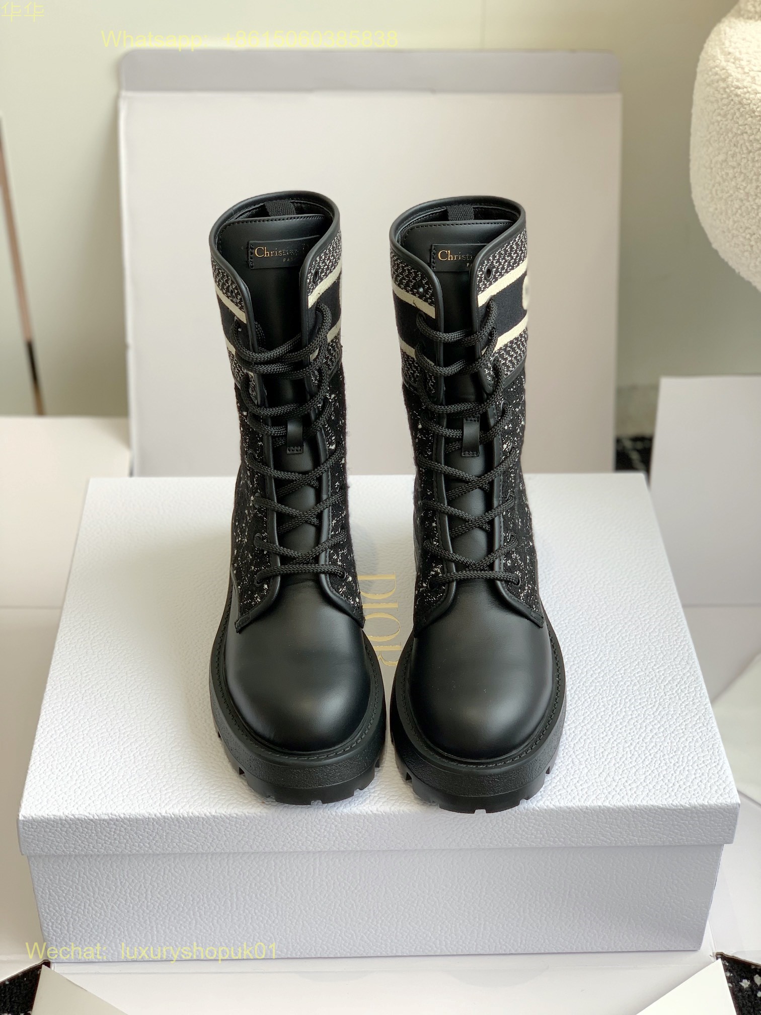 Dior D-Maior Tweed lace up ankle Boots Women Shoes