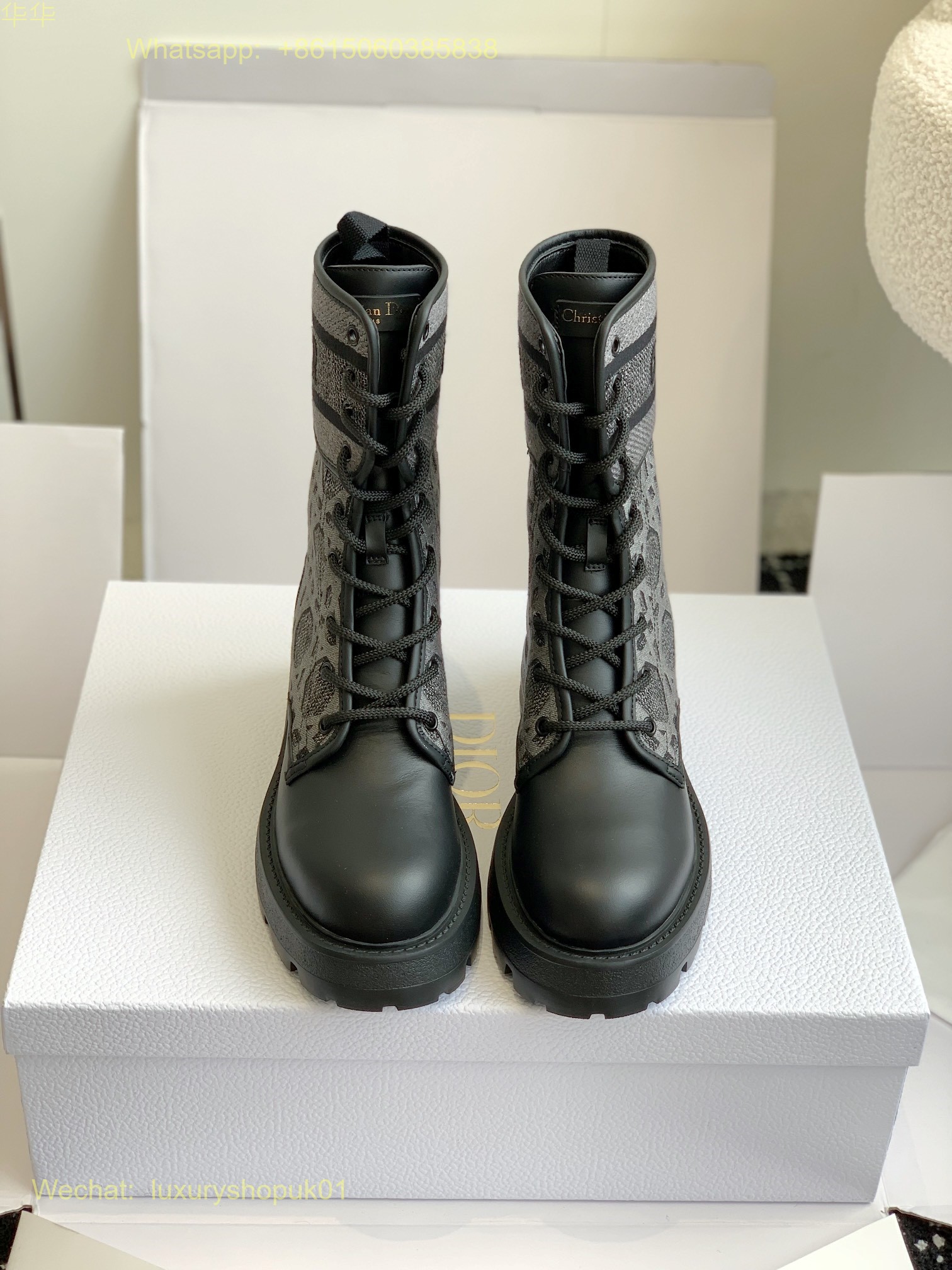 Dior D-Maior Tweed lace up ankle Boots Women Shoes