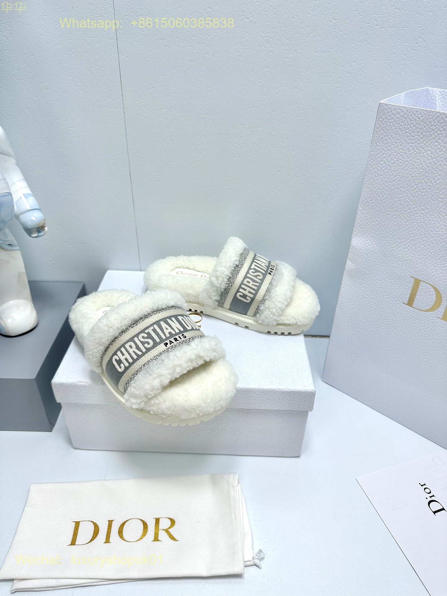 Christian Dior Wool Fur Shearling Slides Women Shoes