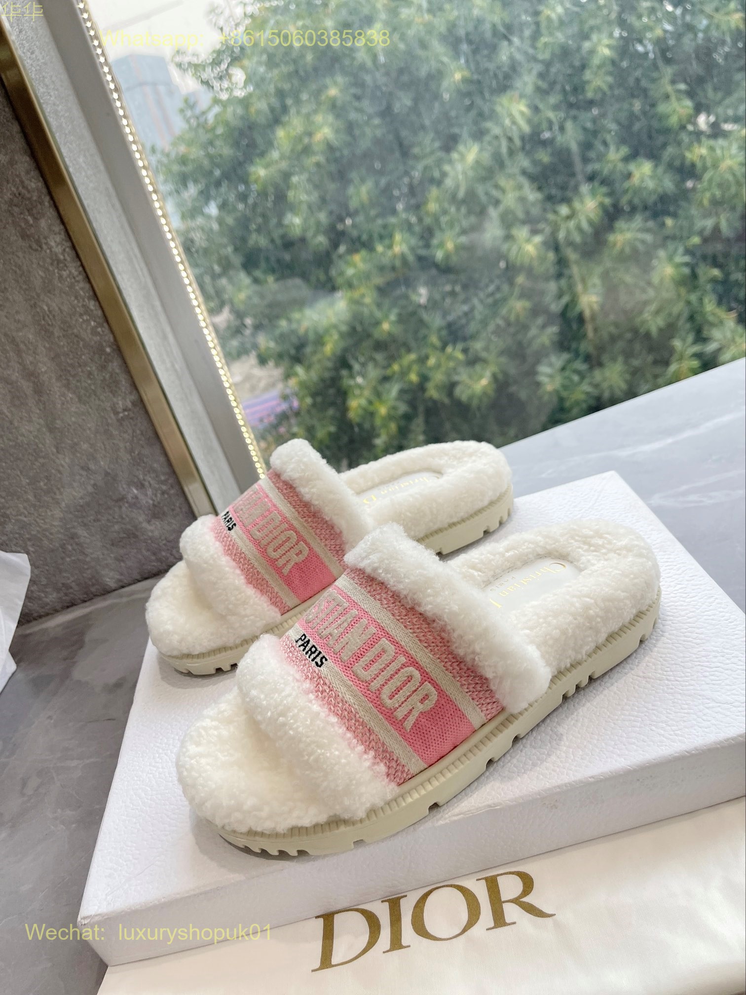 Christian Dior Wool Fur Shearling Slides Women Shoes