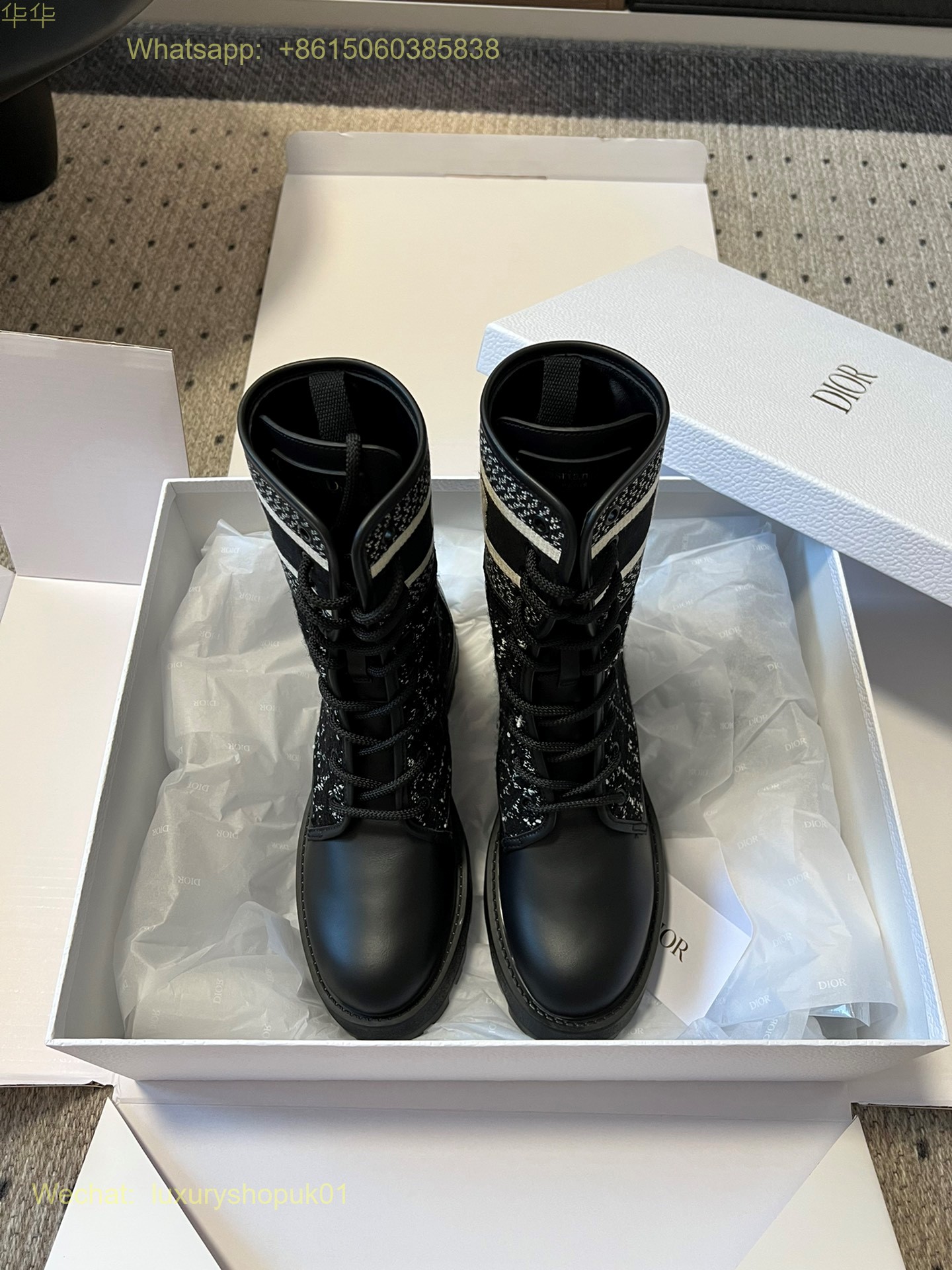 Dior D-Maior Tweed lace up ankle Boots Women Shoes