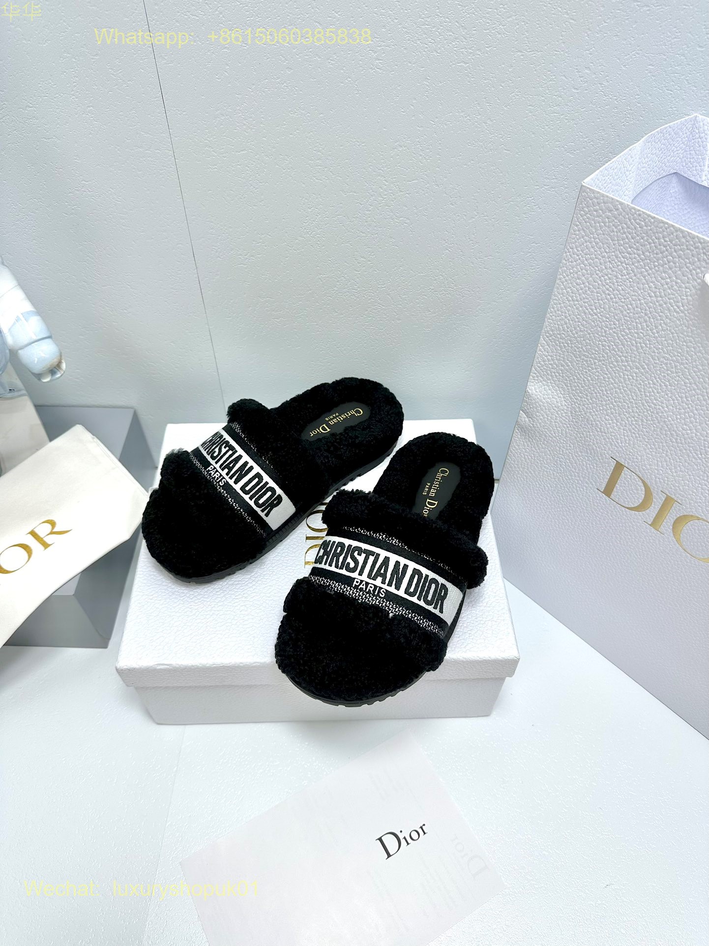 Christian Dior Wool Fur Shearling Slides Women Shoes