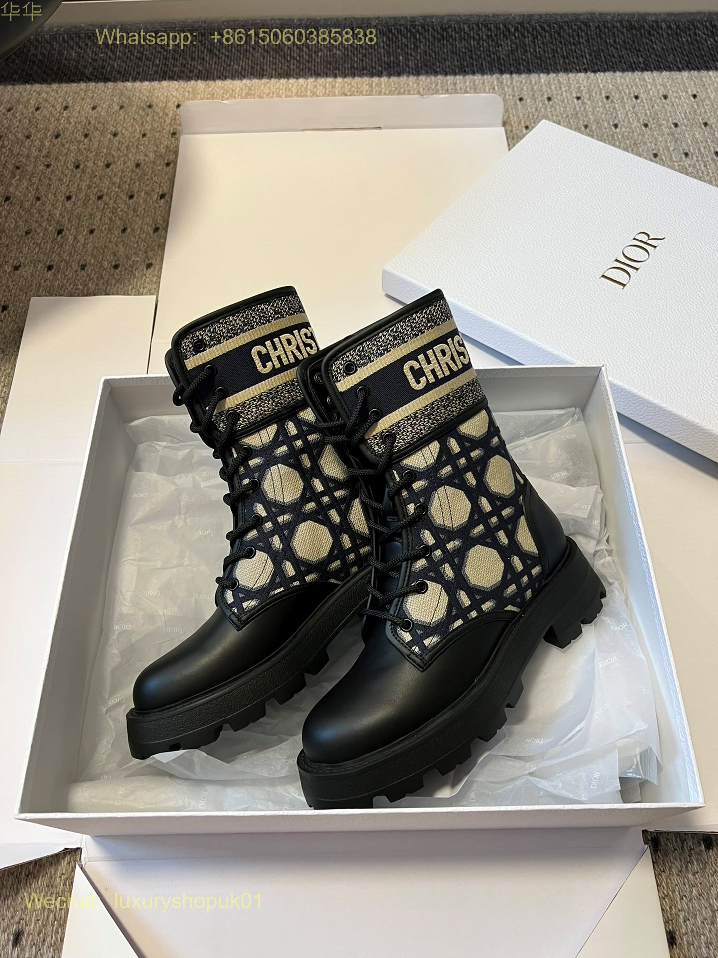 Dior D-Maior Tweed lace up ankle Boots Women Shoes