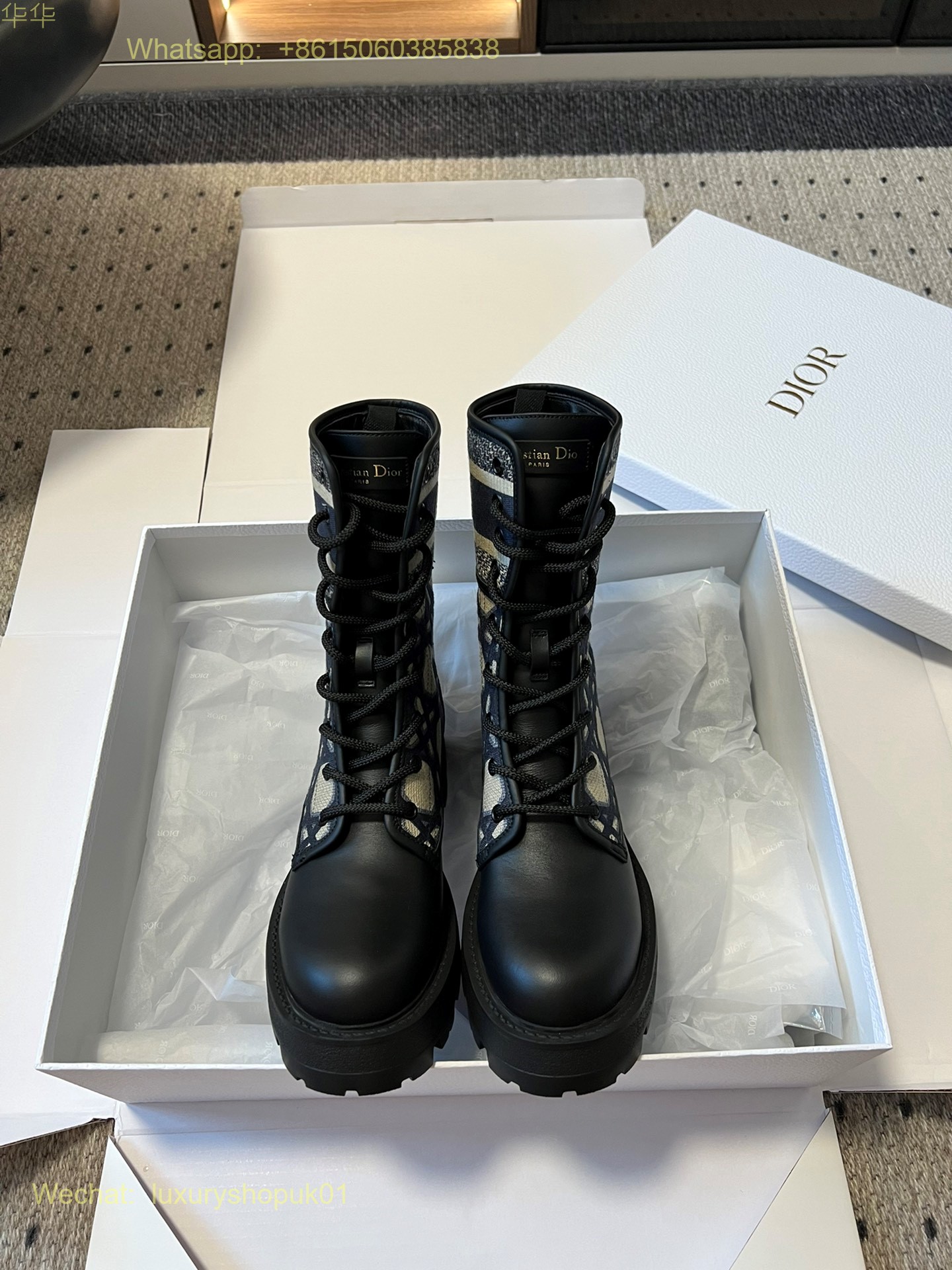 Dior D-Maior Tweed lace up ankle Boots Women Shoes