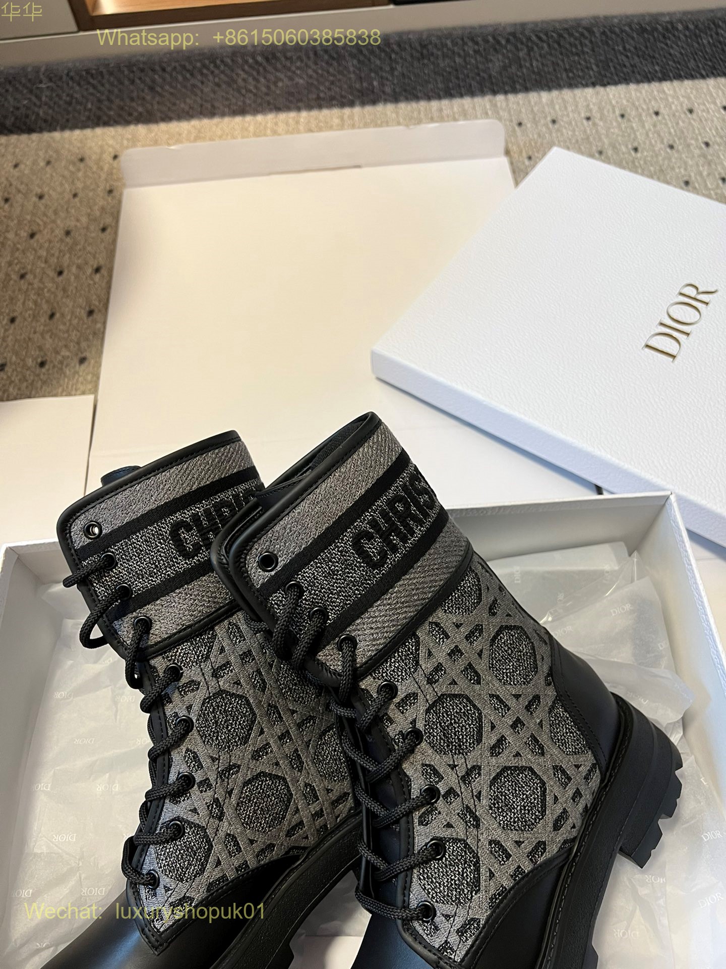 Dior D-Maior Tweed lace up ankle Boots Women Shoes